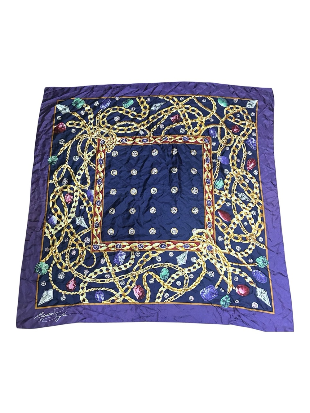 Luxurious Purple & Navy Chain-Print Silk Wrap